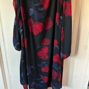 Maurice’s Size XL long sleeeve dress black with red flower and blue accent